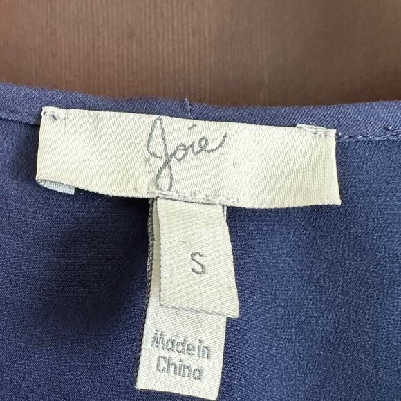 JOIE | Navy Silk Ruffle Tie Neck Dress | Size 4 - Picture 3 of 5